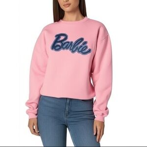 Barbie Womens Sweatshirt Size L Pink Blue Graphic Casual Logo Iconic Retro